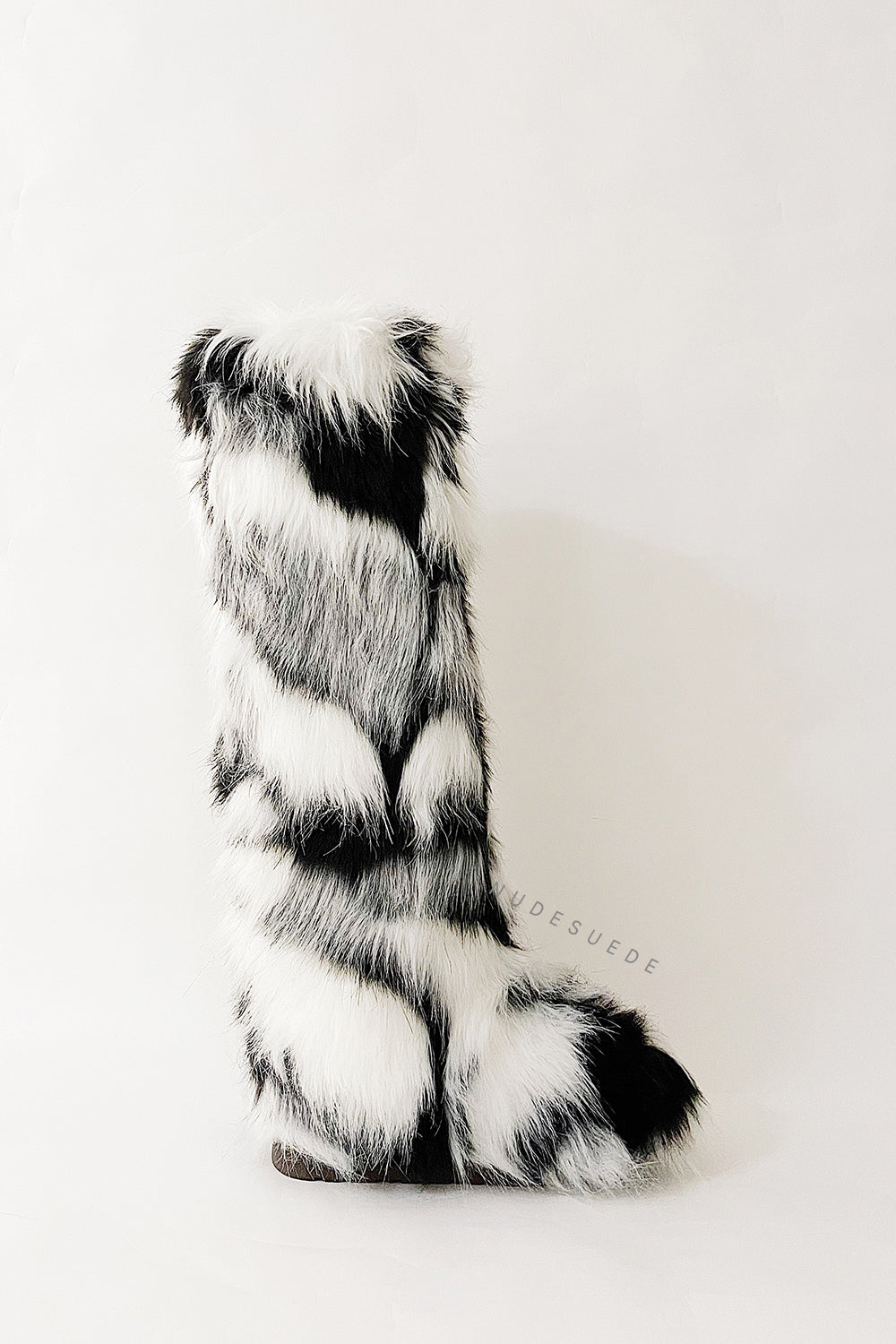 Black & White Fluffy Faux Fur Over The Knee Boot