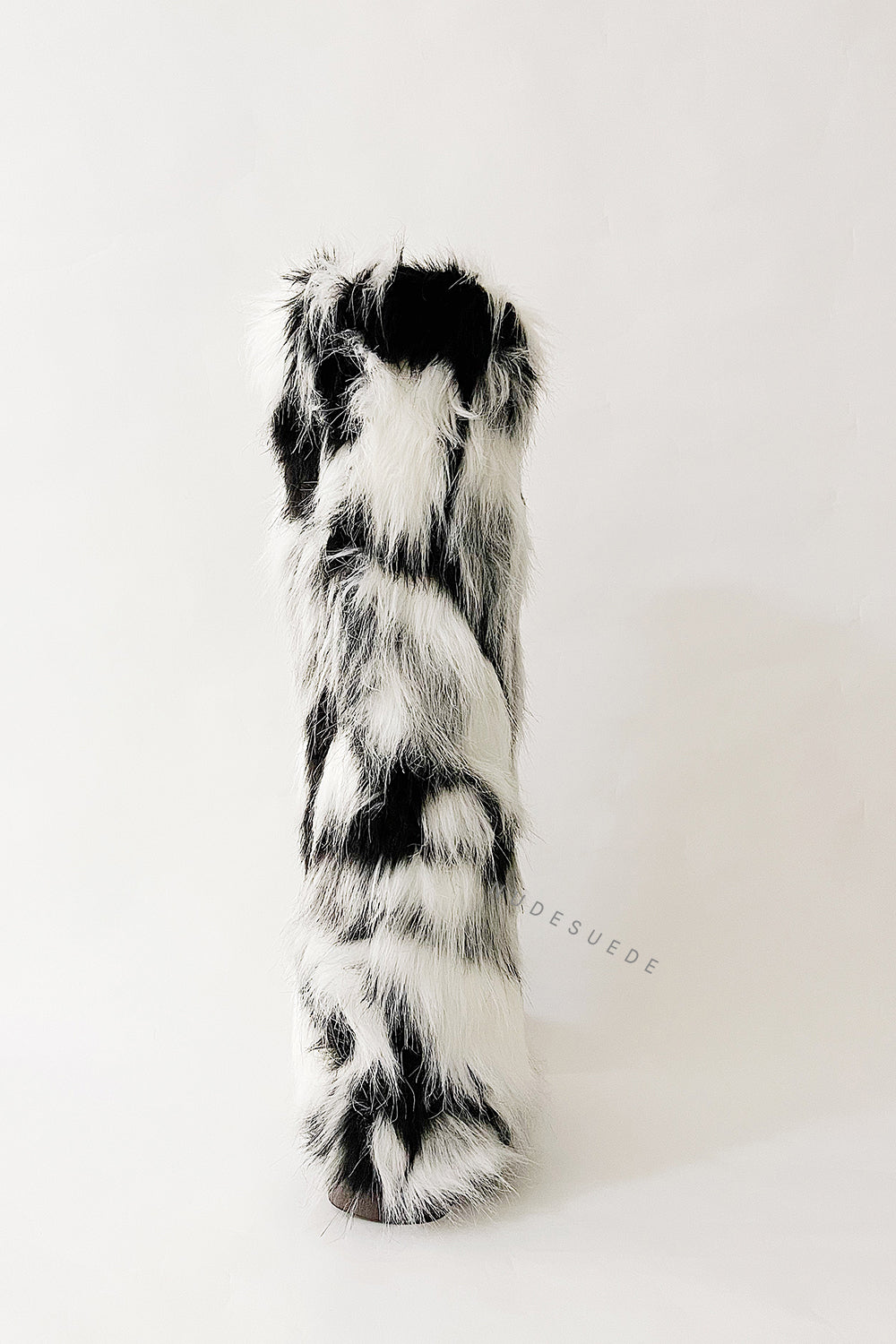 Black & White Fluffy Faux Fur Over The Knee Boot