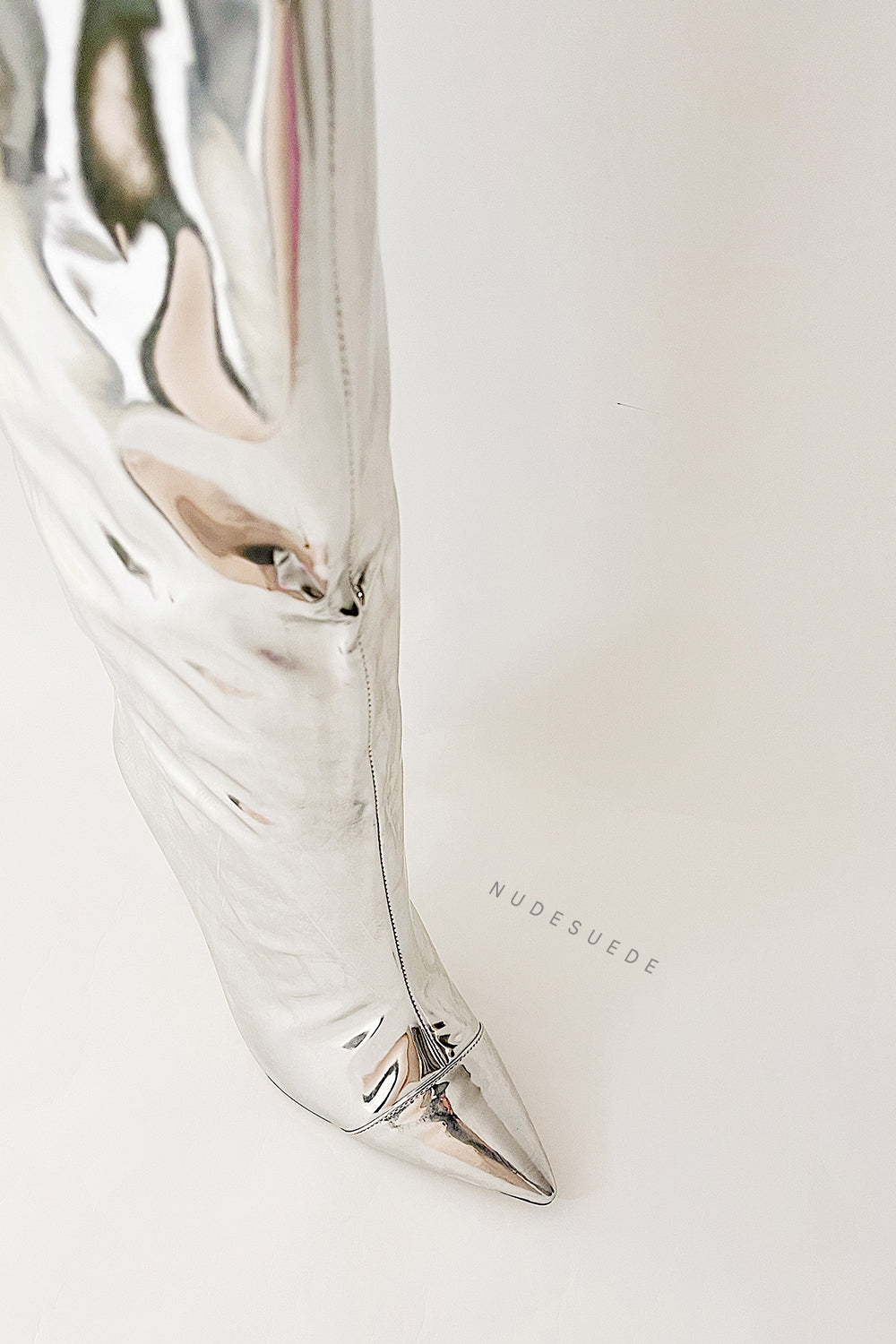 Metallic Finish Knee-High Pointed Toe Stiletto Boots - Silver