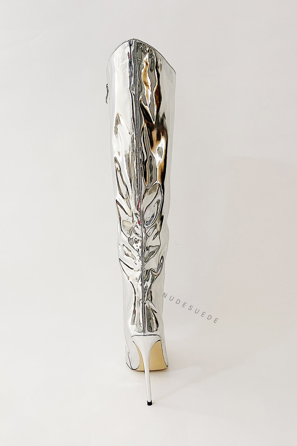 Metallic Finish Knee-High Pointed Toe Stiletto Boots - Silver