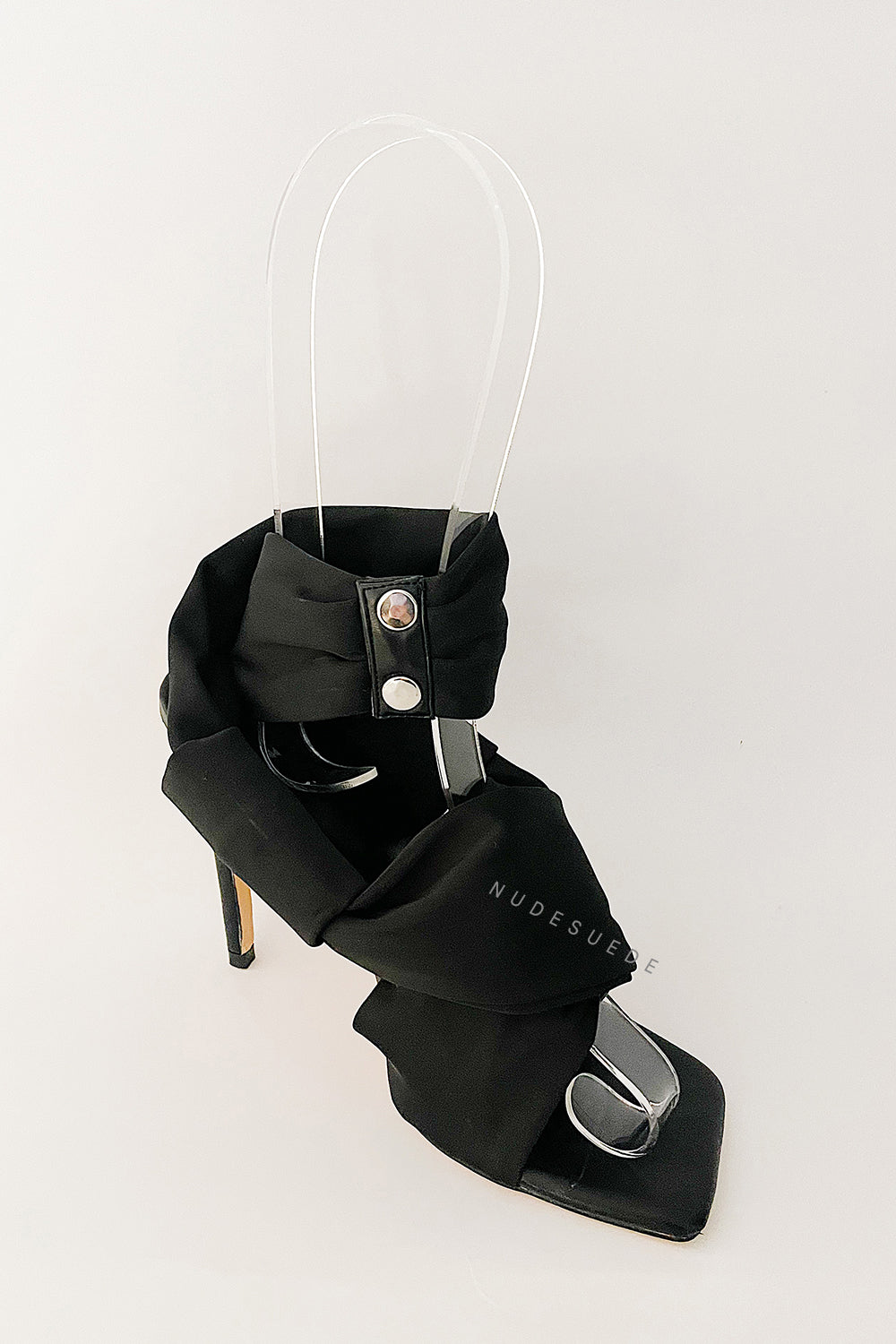 Wrap-Strap Square Open Toe Stiletto Heeled Ankle Sandals - Black