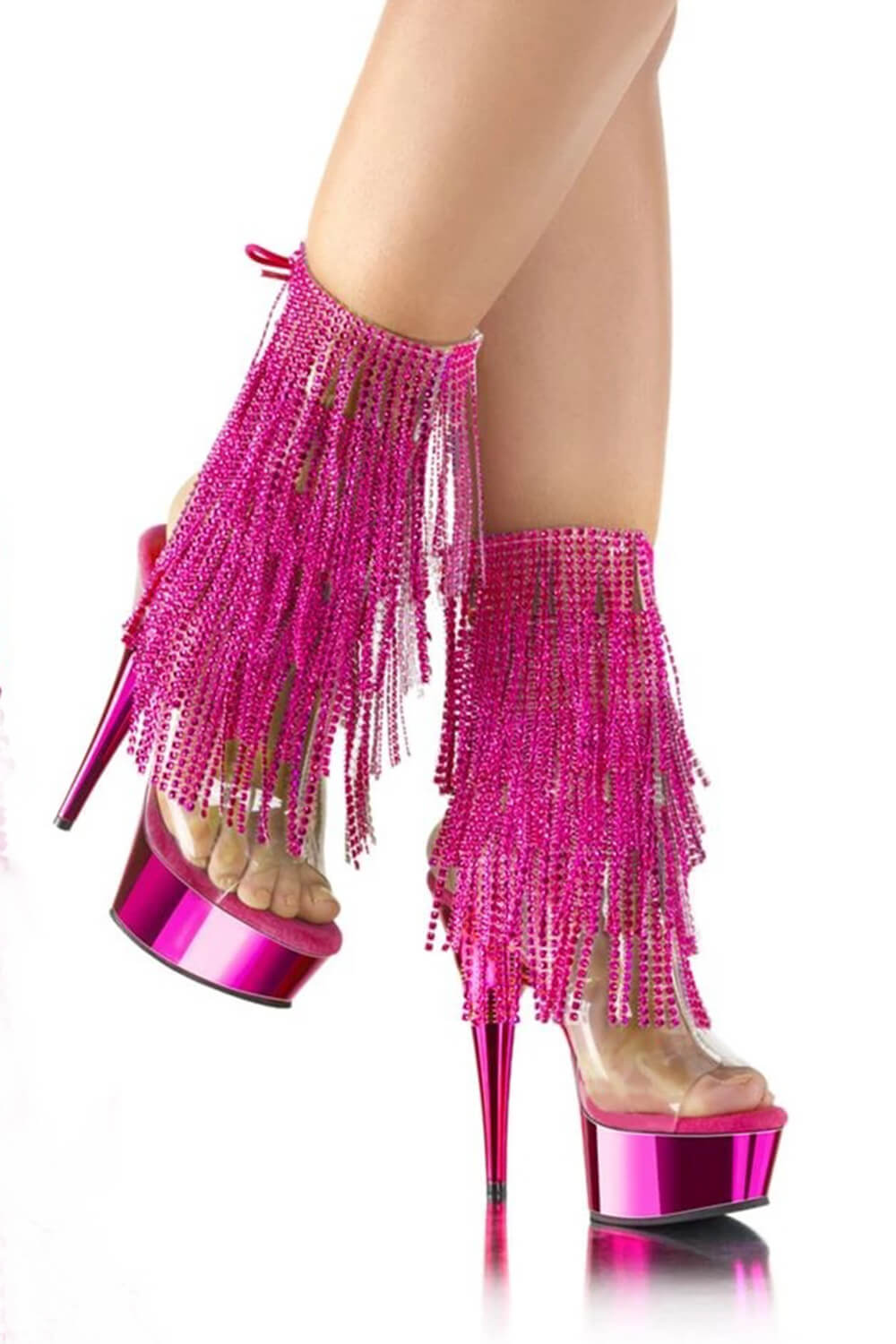 Diamante Fringe Platform Clear Perspex Open Toe Ankle Boots - Purple