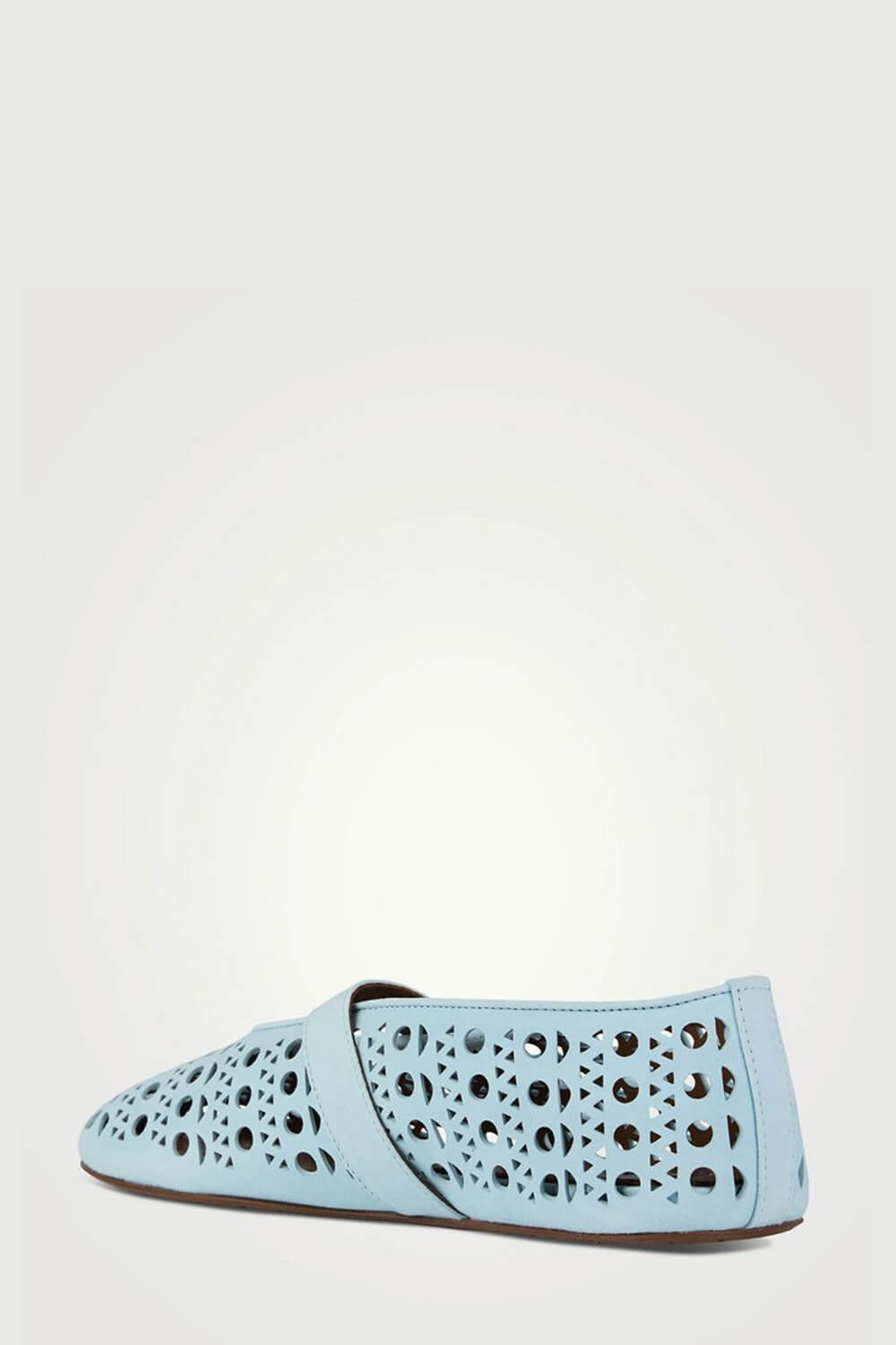 Faux Leather Laser-Cut Buckled Ballet Flats - Light Blue