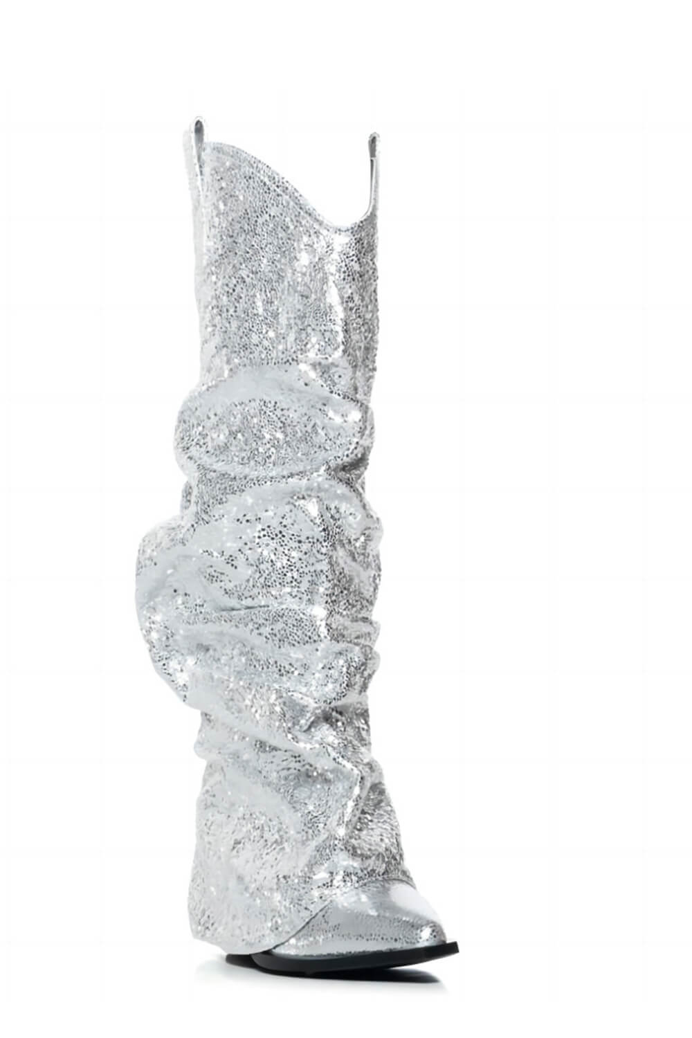 Metallic Silver Foldover Scrunch Shaft Western Booties