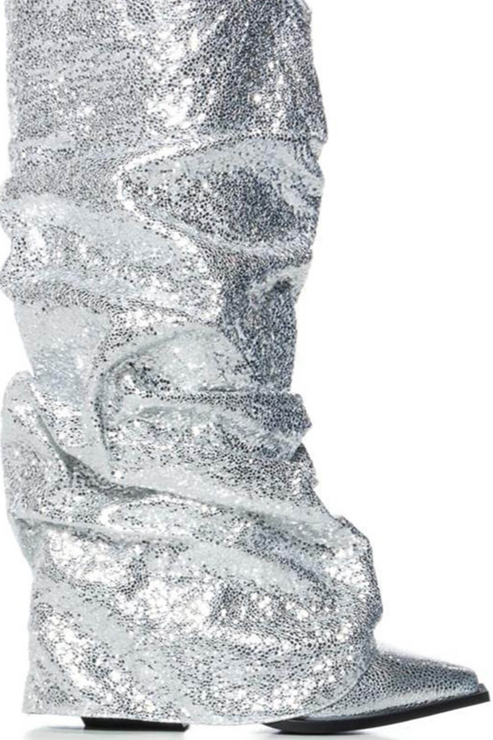Metallic Silver Foldover Scrunch Shaft Western Booties