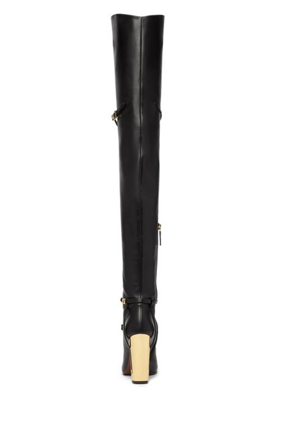 Calfskin Leather Buckle Belt Lace Up Cut Out Over-The-Knee Boots