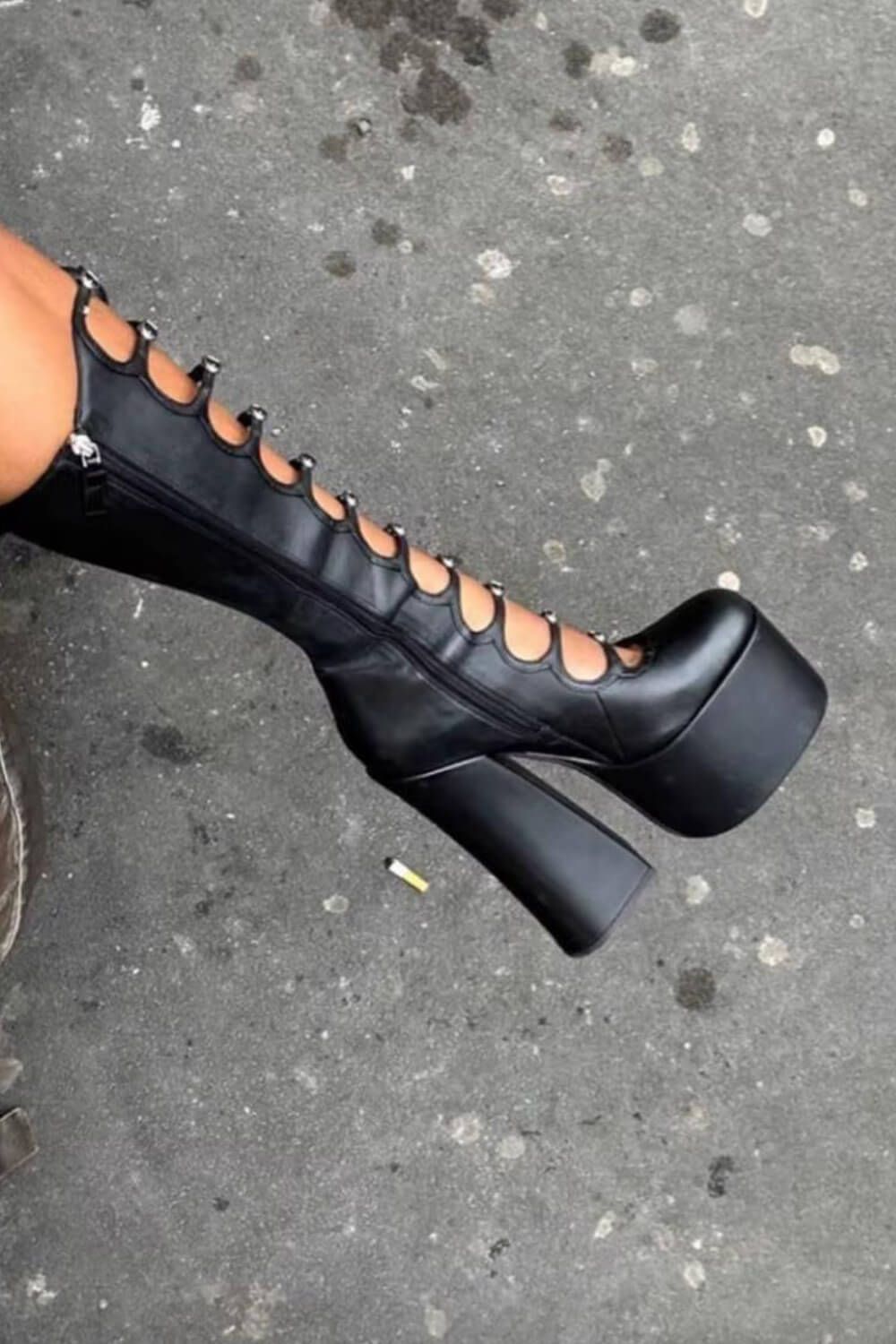 Faux Leather Multi Strap Fastened Up Platform Knee High Boots