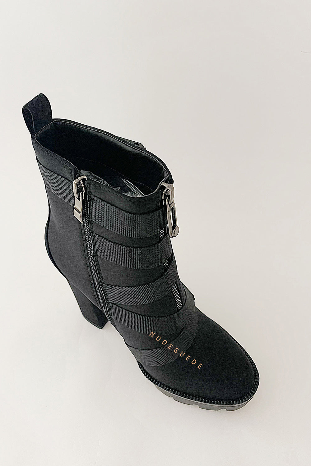 Black Zip Chunky Buckle Platform Ankle Boots