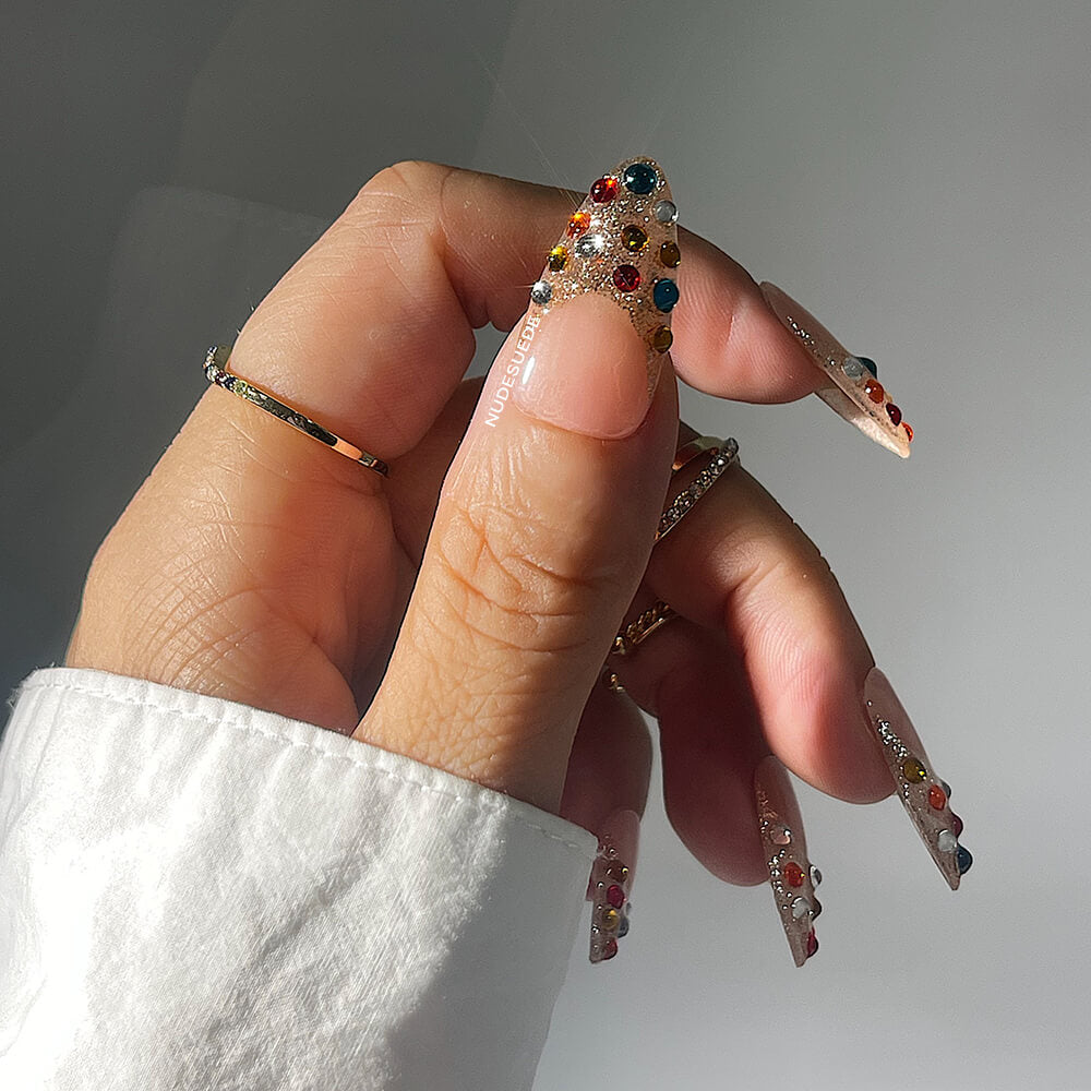 Rhinestone-Embellished Medium Almond Press On Manicure Nails