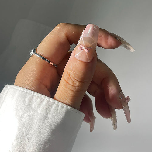 Ballet Medium Coffin Press On Manicure Nails With Rhinestones
