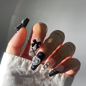 Kuromi Medium Coffin Press On Manicure Nails With Rhinestones