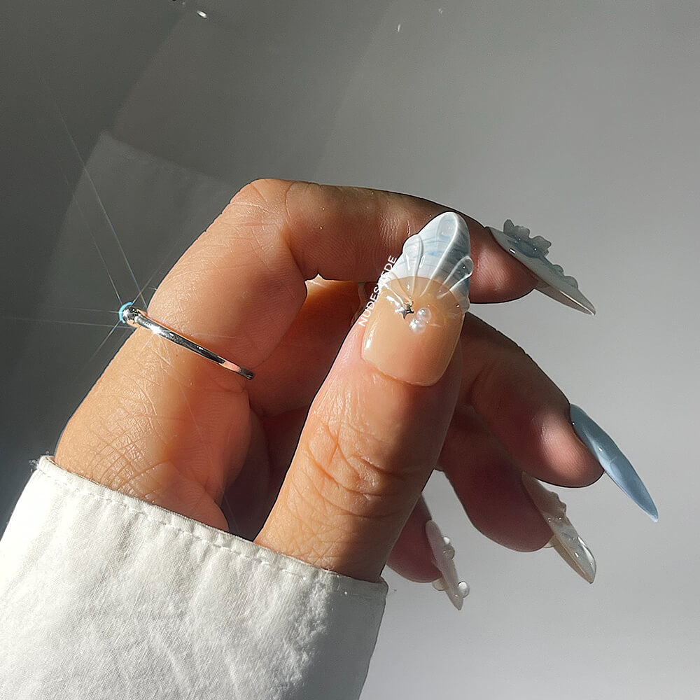 Blue Ocean Medium Almond Press On Fake Nails