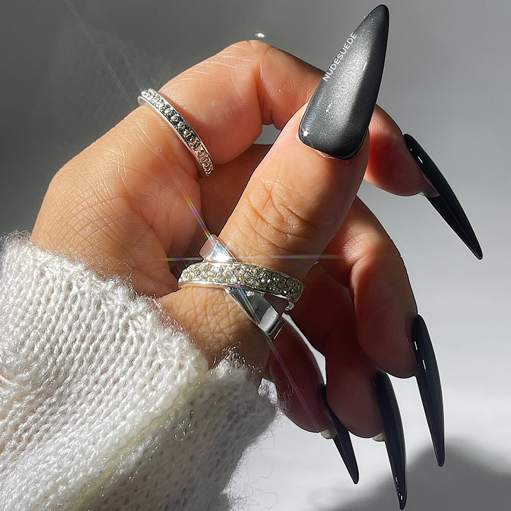 Grey Ombre Cateye Long Stiletto Press On Manicure Nails
