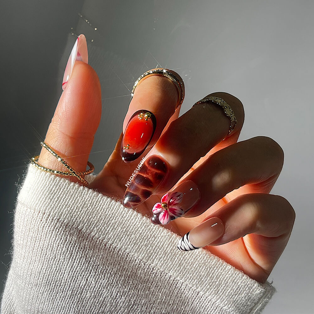 Animal Floral Medium Almond Press On Manicure Nails