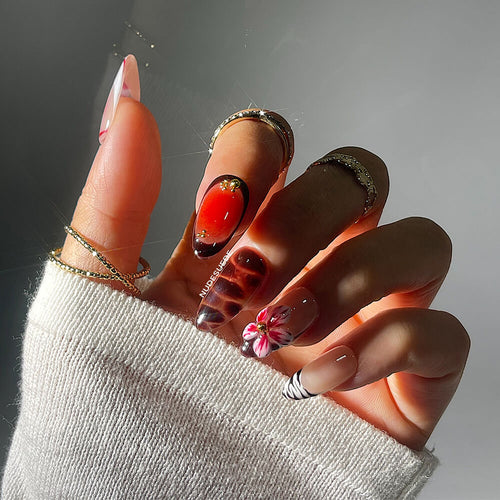 Animal Floral Medium Almond Press On Manicure Nails