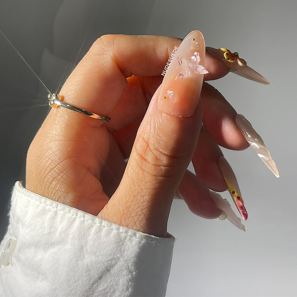 Tropical Floral Long Almond Press On Manicure Nails