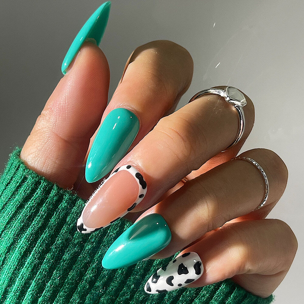 Cow Medium Almond Press On Nails