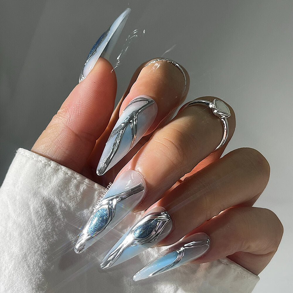 Ocean Long Stiletto Press On Nails