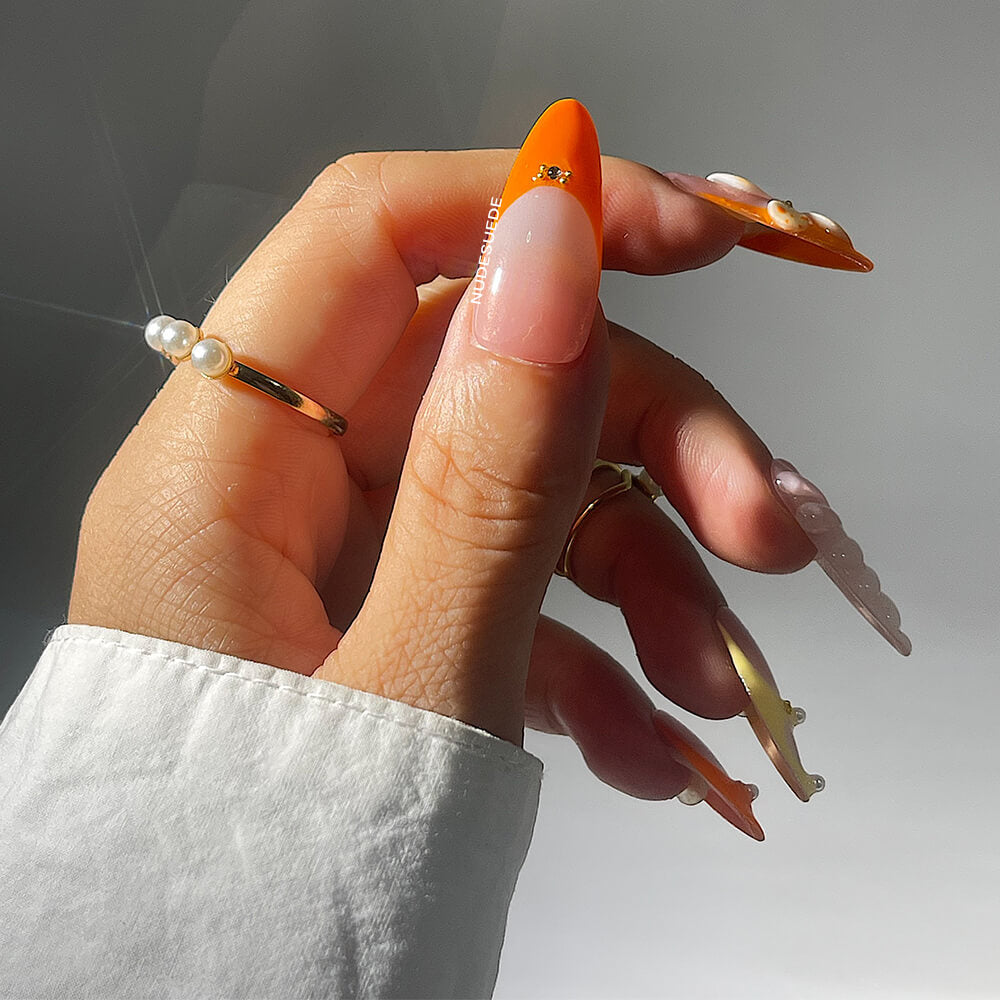 Spring Floral Long Almond Press On Manicure Nails