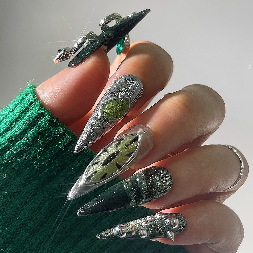 Slytherin Snake Long Stiletto Press On Nails