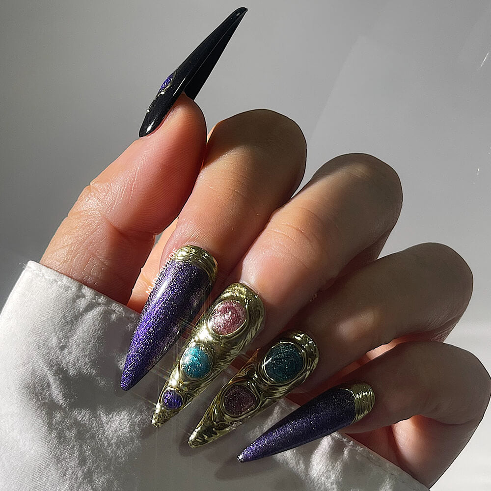 Purple Long Stiletto Press On Nails