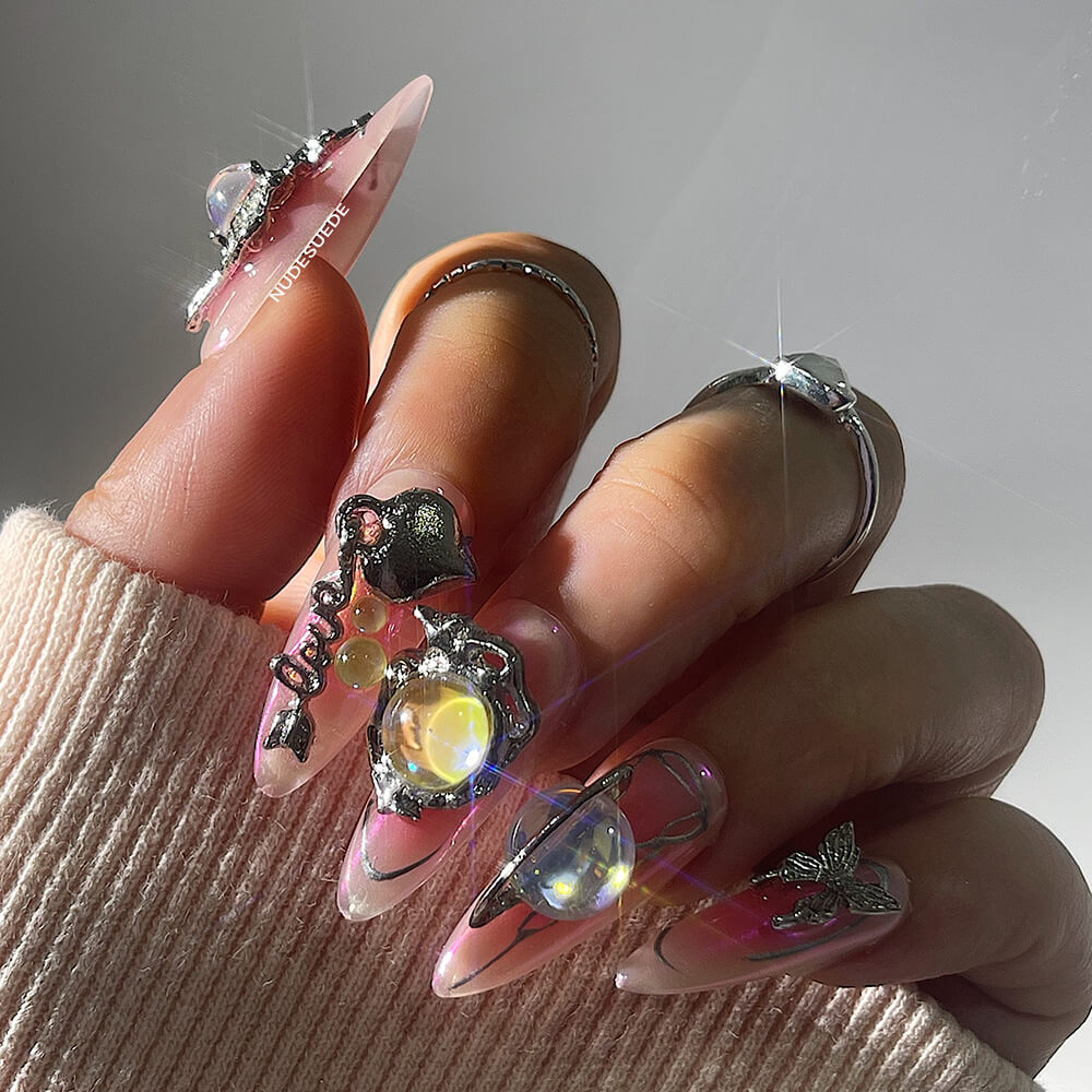 Planet Long Almond Press On Nails