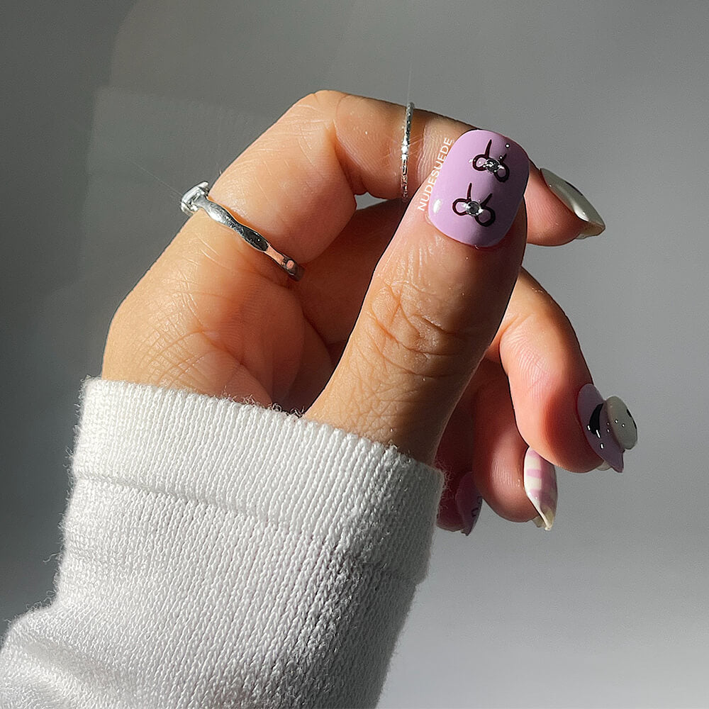 Lilac Knot Heart Puppy Short Square Press On Manicure Nails