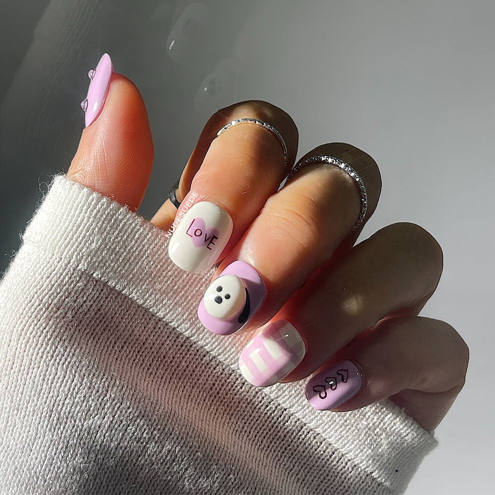 Lilac Knot Heart Puppy Short Square Press On Manicure Nails