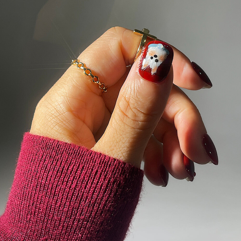 Plaid Puppy Short Square Press On Manicure Nails