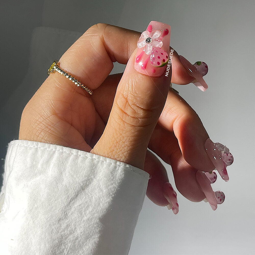 Jelly Strawberry Short Coffin Press On Manicure Nails