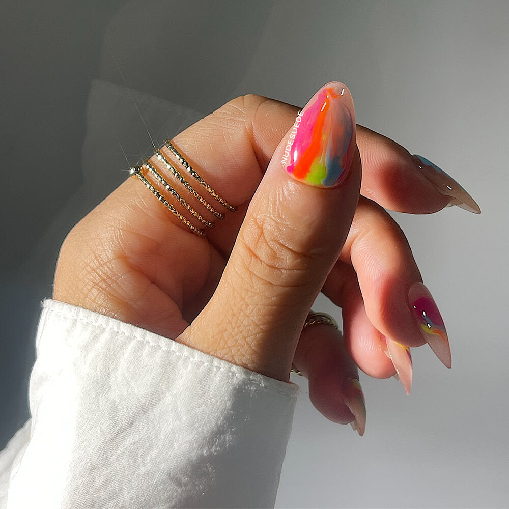 Colorful Painting Short Almond Press On Manicure Nails