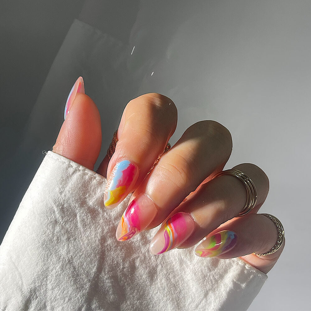 Colorful Painting Short Almond Press On Manicure Nails