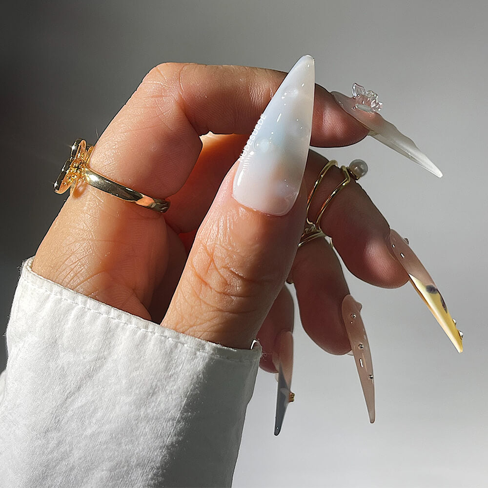Flowers Long Stiletto Press On Manicure Nails