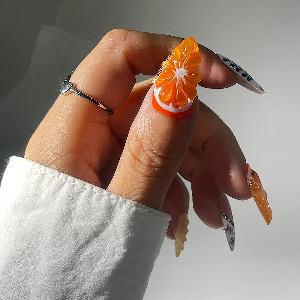 Grapefruit Medium Almond Press On Nails