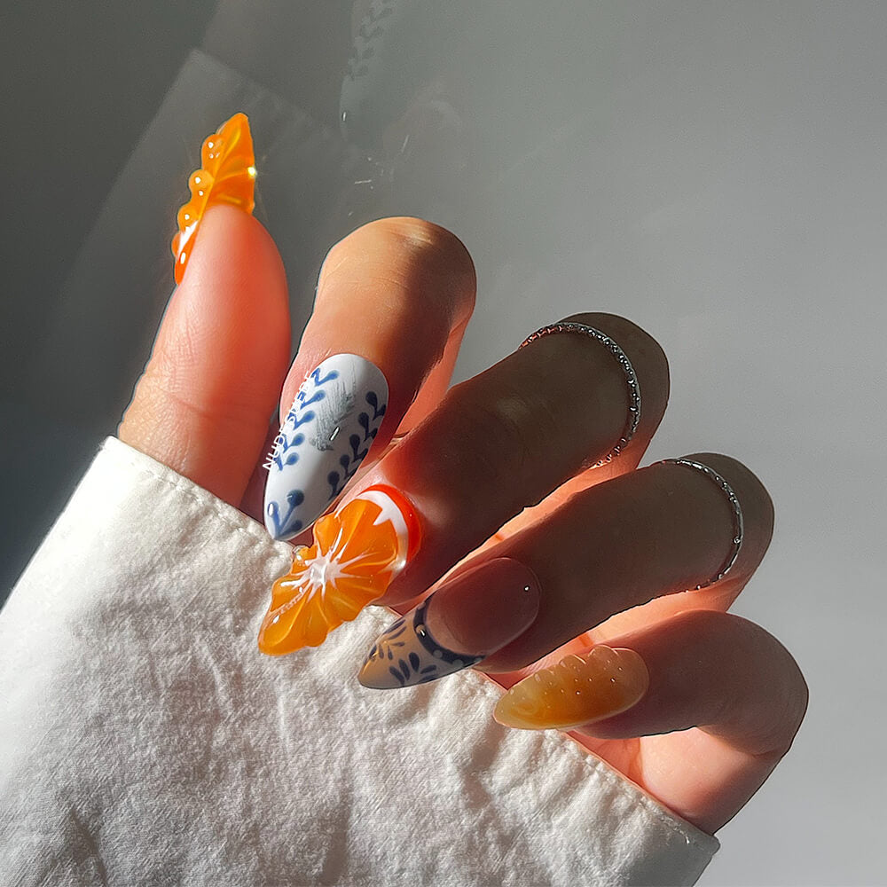 Grapefruit Medium Almond Press On Nails