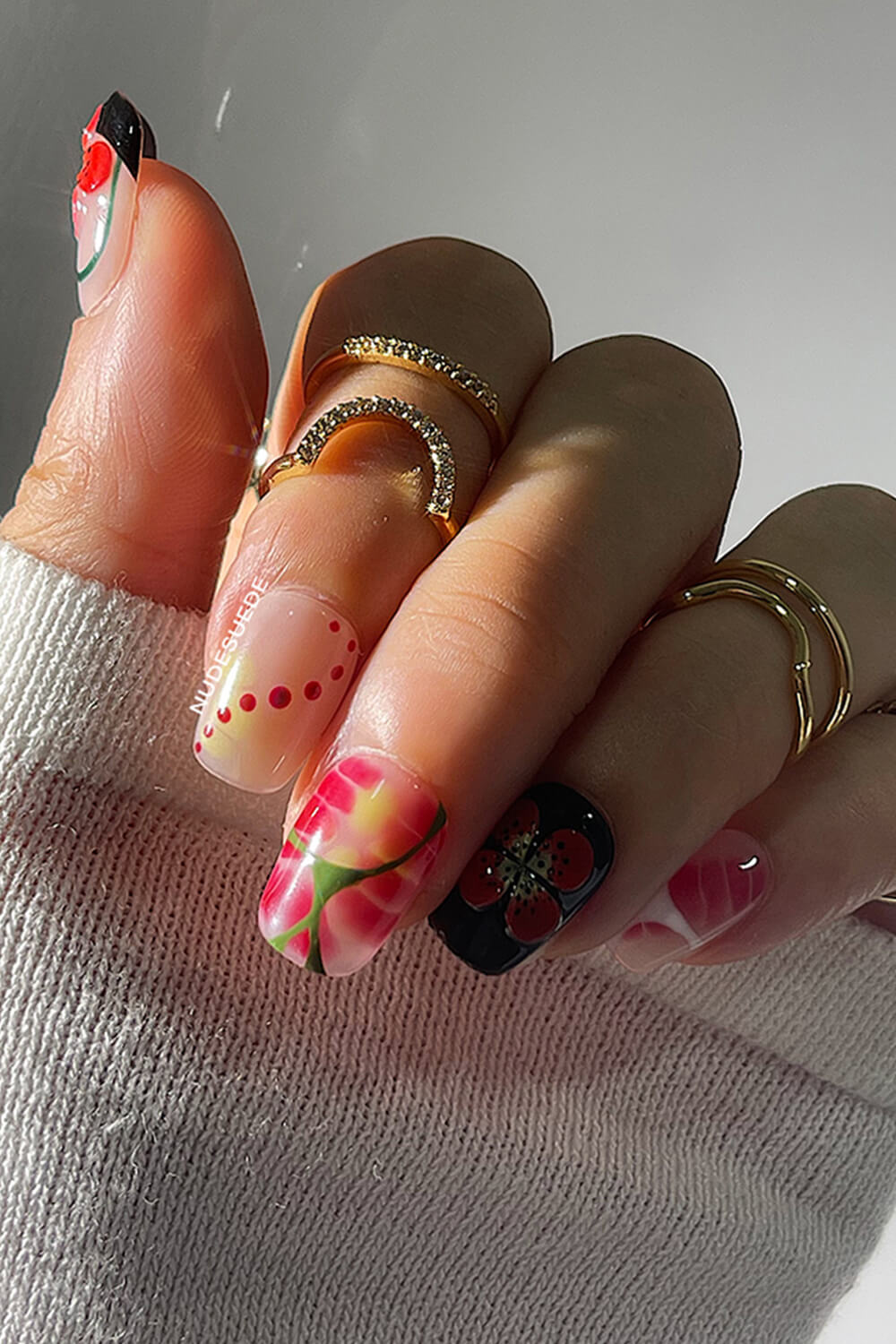 Floral Short Square Press On Manicure Nails