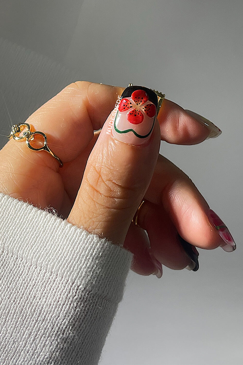 Floral Short Square Press On Manicure Nails