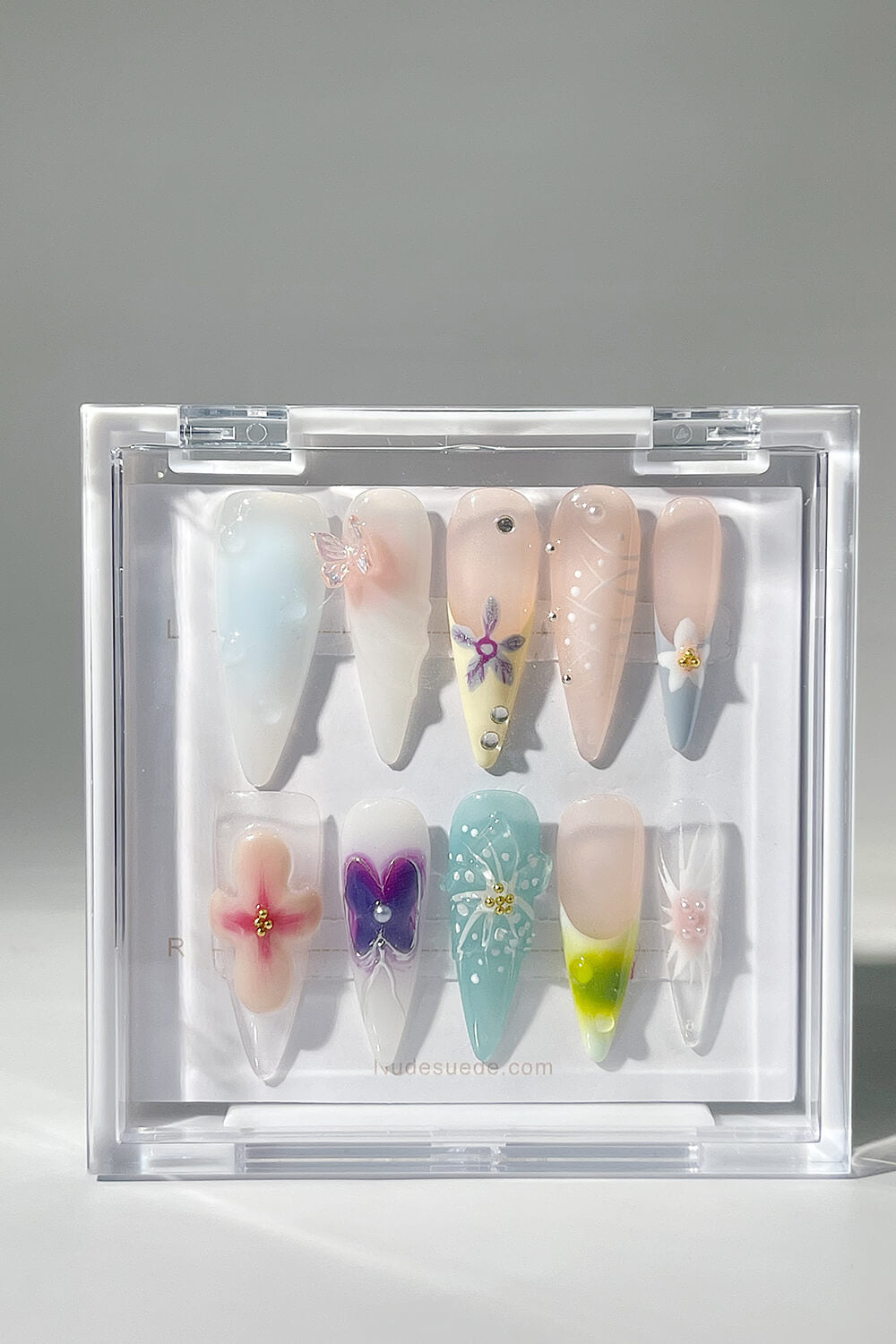 Flowers Long Stiletto Press On Manicure Nails