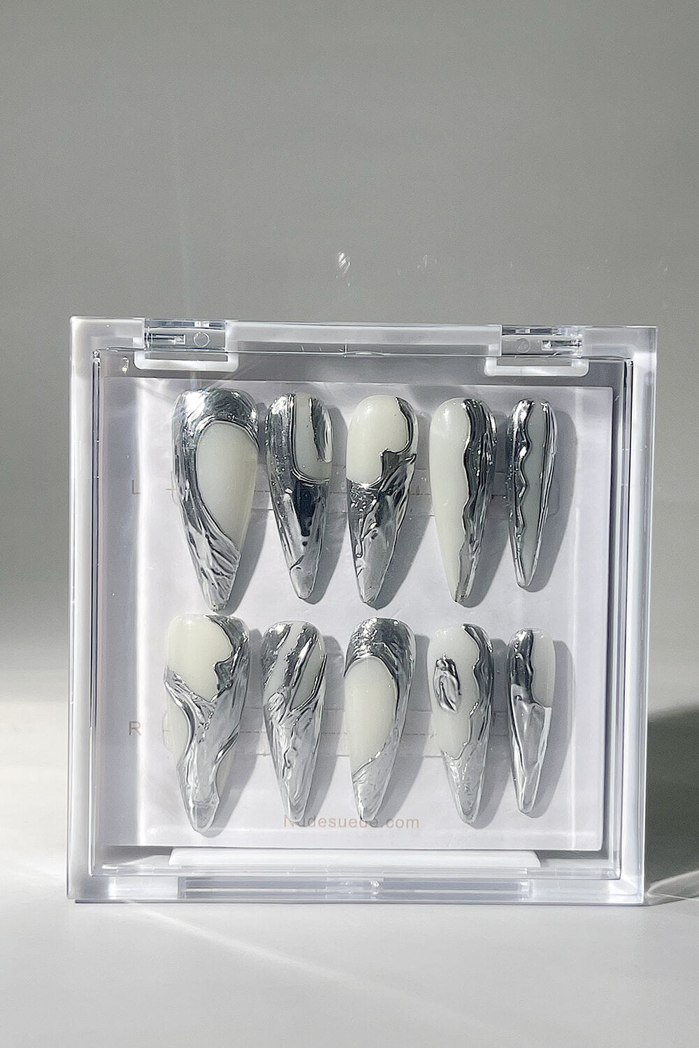 Silver Foil Long Stiletto Press On Nails