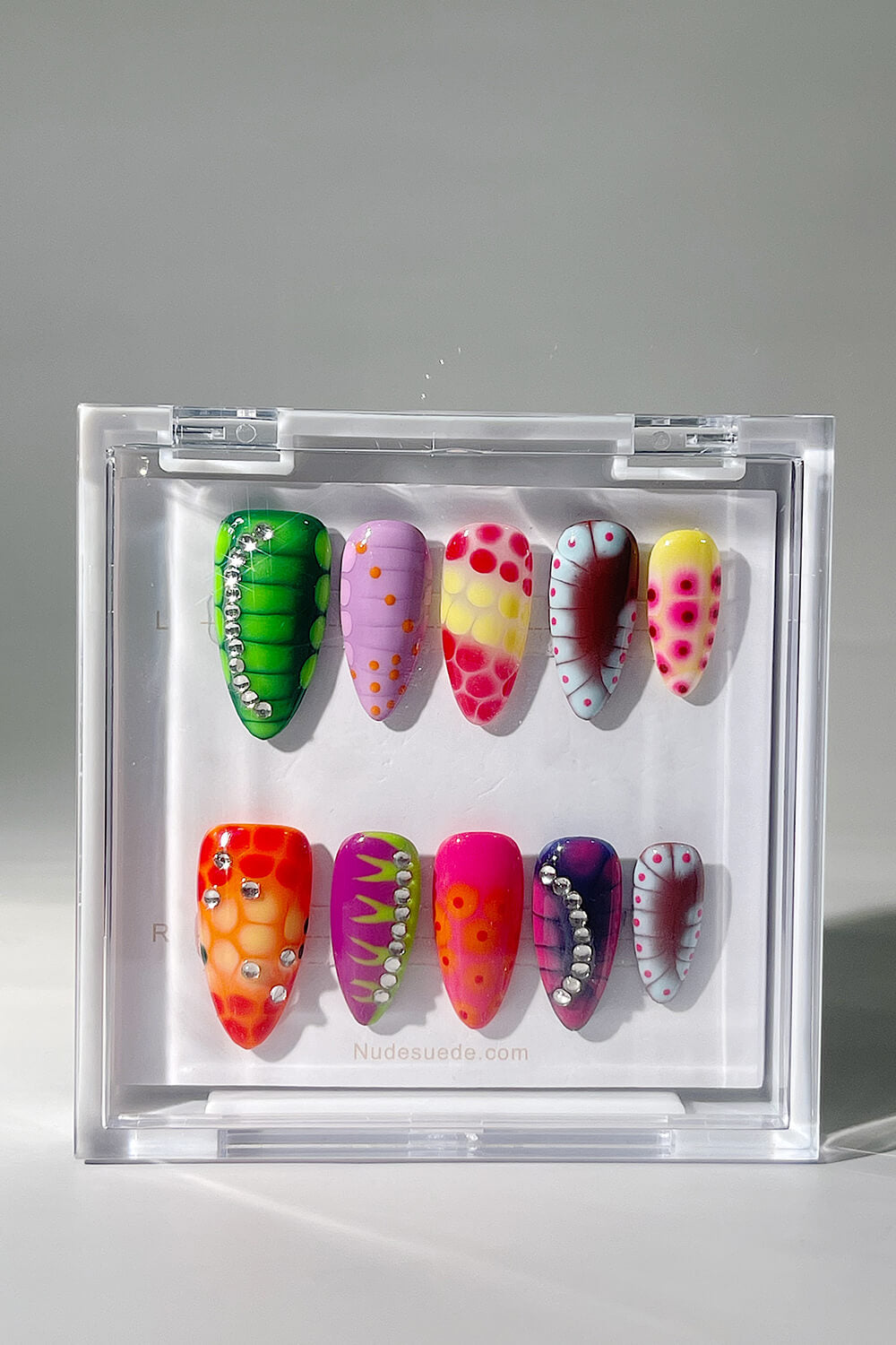 Snake Skin Medium Almond Press On Nails With Rhinestones