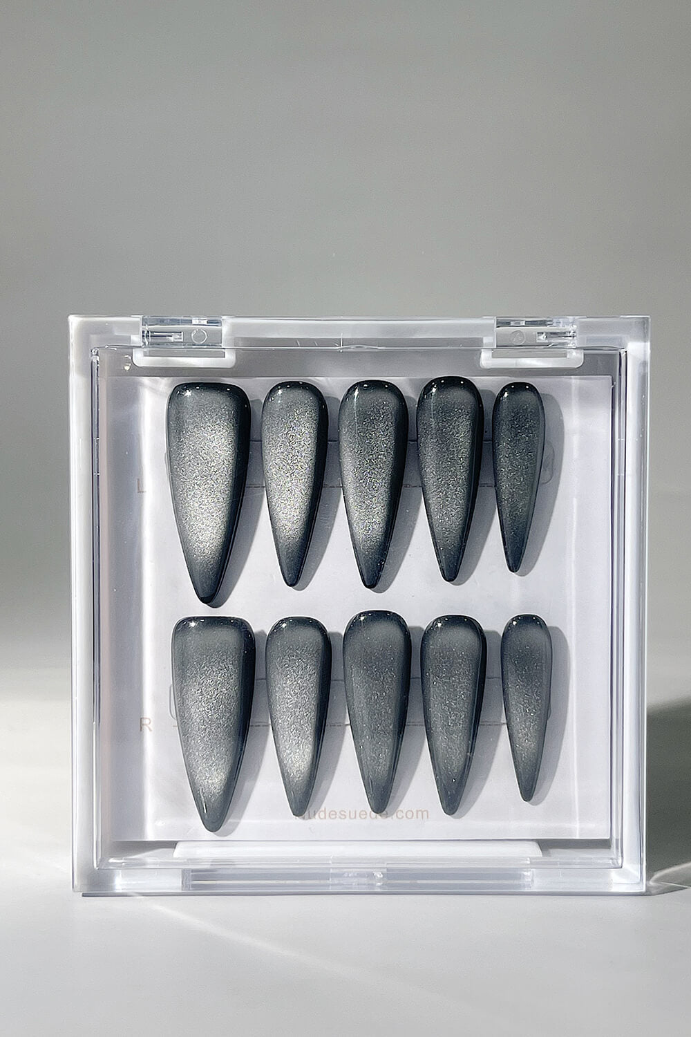 Grey Ombre Cateye Long Stiletto Press On Manicure Nails