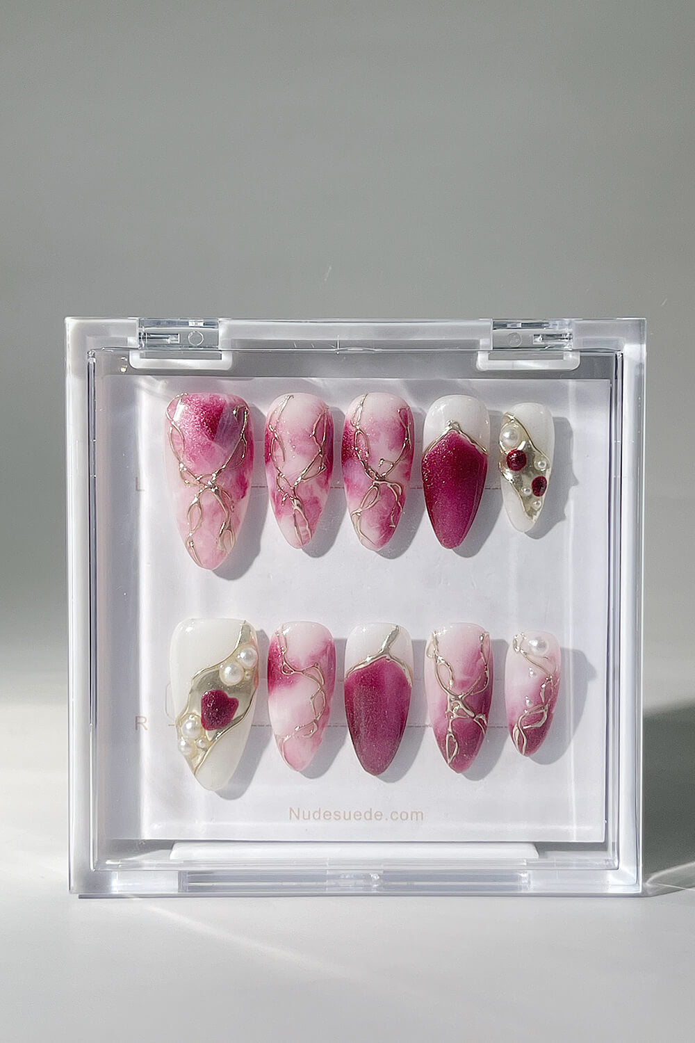 Ruby Marble Medium Almond Press On Fake Nails