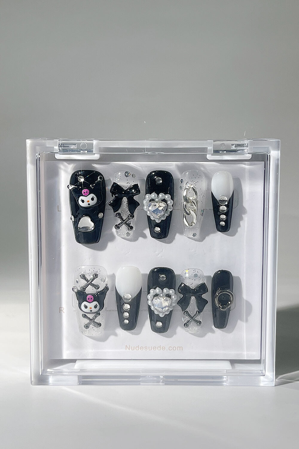 Kuromi Medium Coffin Press On Manicure Nails With Rhinestones
