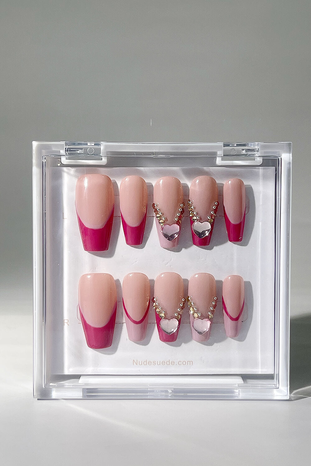 Heart French Medium Coffin Press On Manicure Nails