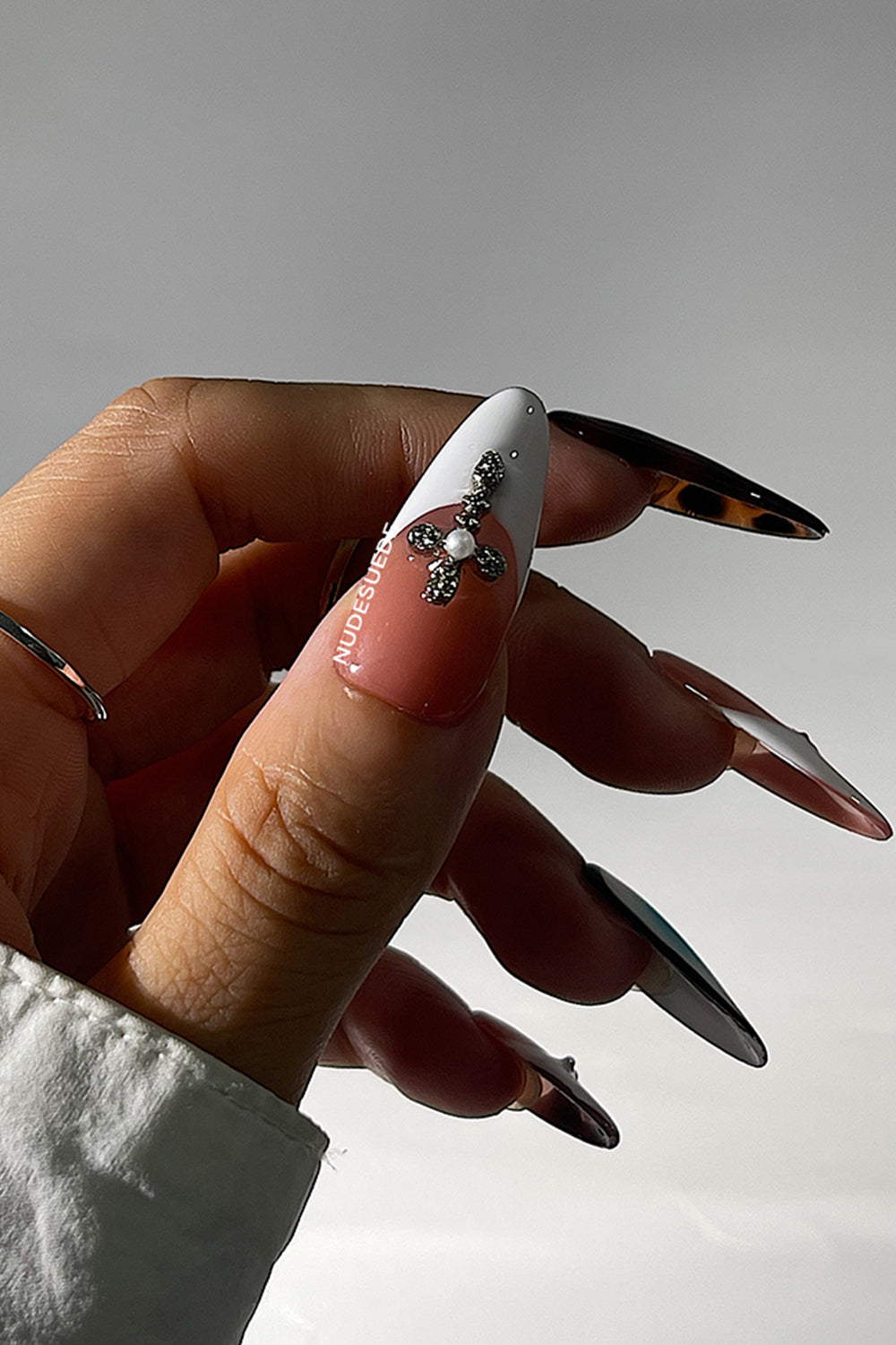 Turquoise Leopard Long Almond Press On Nails