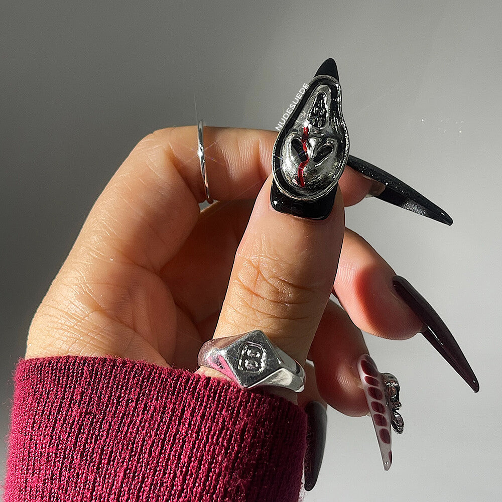 Skeleton Long Almond Press On Manicure Nails