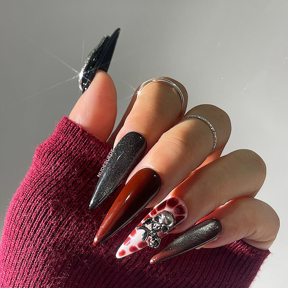 Skeleton Long Almond Press On Manicure Nails
