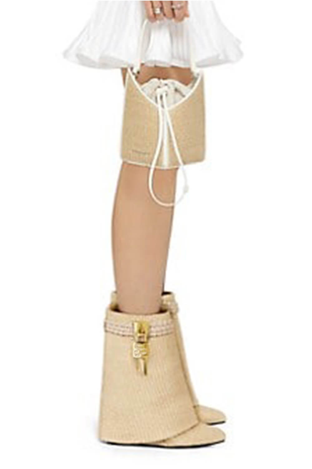Raffia Padlock Detail Folded Wedge Heel Ankle Boots