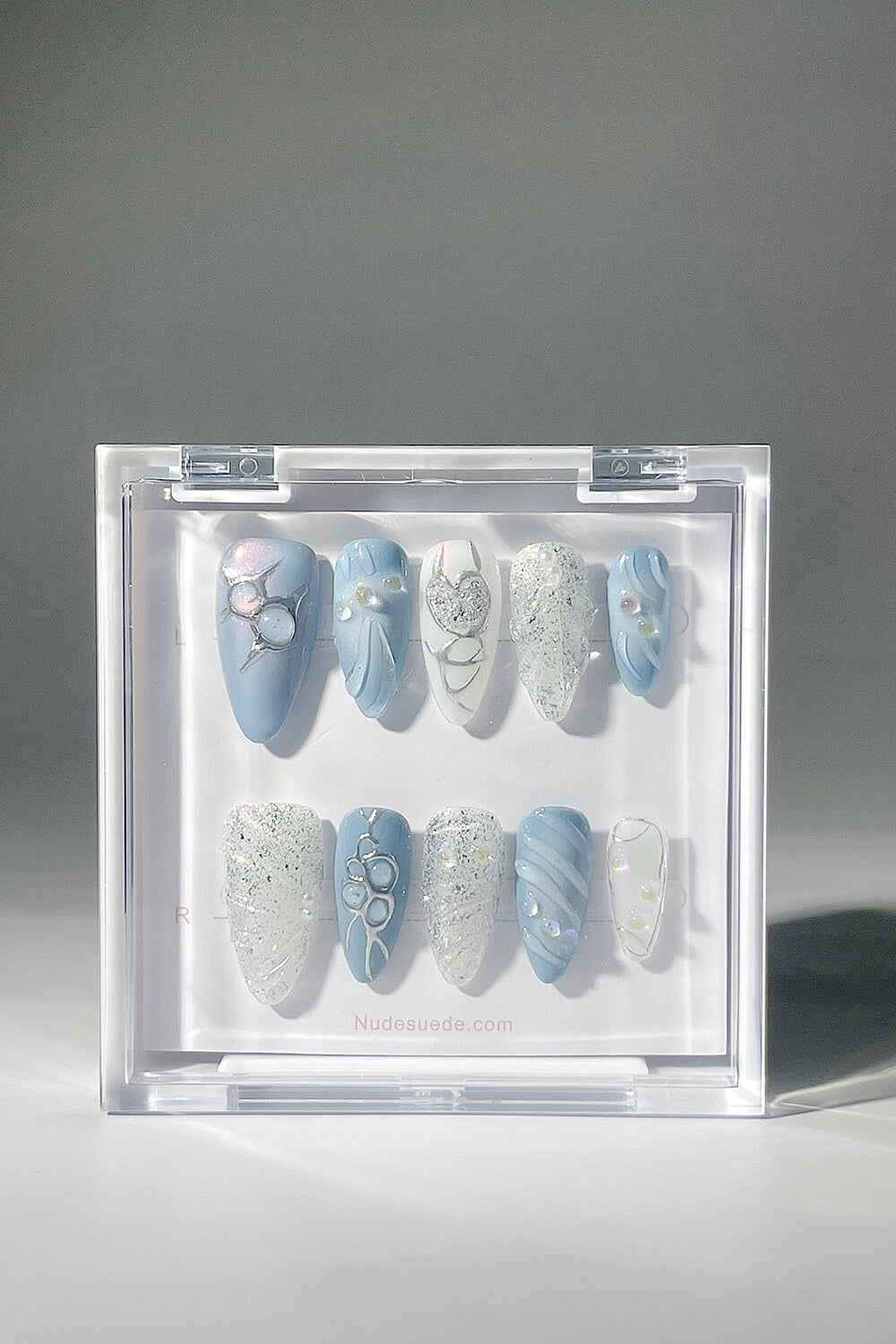 Blue Sea Medium Almond Press On Fake Nails