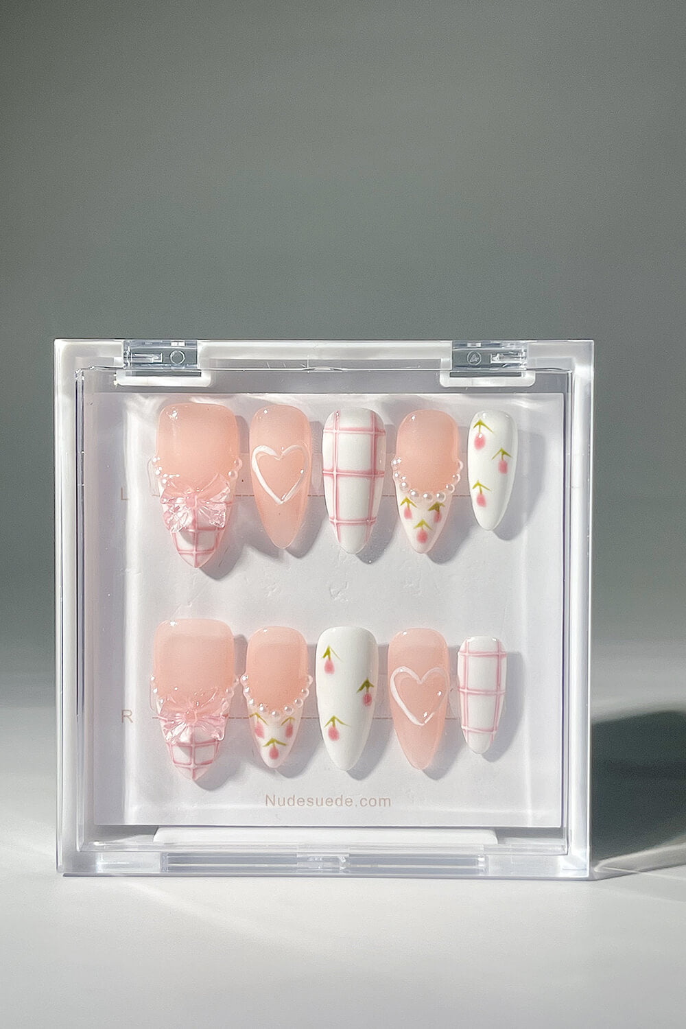 Pink Tulip French Medium Almond Press On Fake Nails